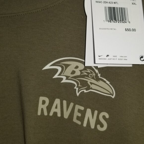 Men's Baltimore Ravens Nike Olive Salute to Service Sideline Long Sleeve T-Shirt - Picture 12 of 12